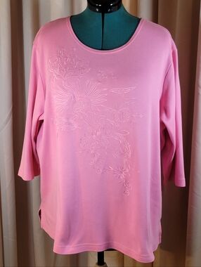 Blair Pink Short Sleeve Tee with Floral Embroidery